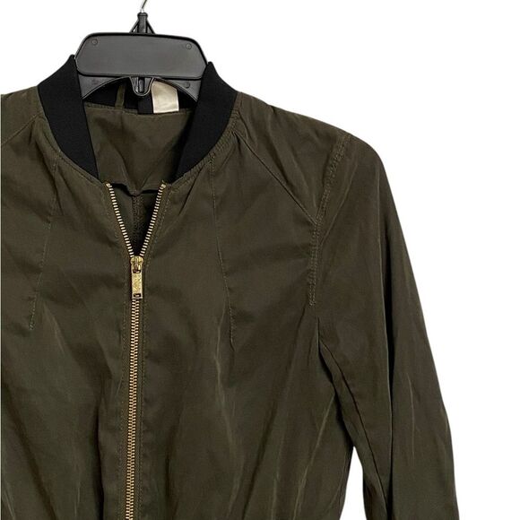 H&M Waist Tie Lightweight Bomber Jacket Women's Size 4 Army Green Military Chic - Picture 5 of 16